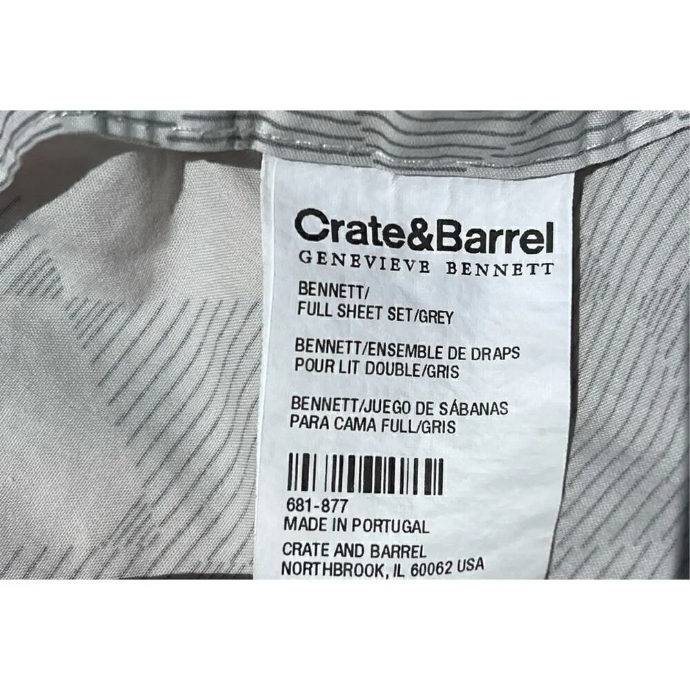 Crate & Barrel Genevieve Bennett Grey Geometric Print Full Sheet Set-READ